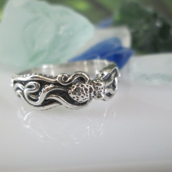 Sterling Silver OCTOPUS Ring>925 Octopus Band,Octopi,Sterling Ring,Wedding Ring - Picture 5 of 6